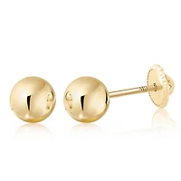 Massete 10K Yellow Gold High Polished Shiny Stud Post Sphere Round Ball Earrings with Threaded Post and Secure Screwback 5 Millimeters