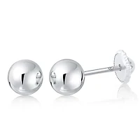 Massete 18K White Gold High Polished Shiny Stud Post Sphere Round Ball Earrings with Threaded Post and Secure Screwback 3 Millimeters