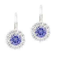 Unicornj Children's Tweens Sterling Silver 925 Dark Blue CZ Halo September Birth Month Leverback Earrings 4mm
