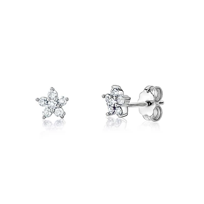 Massete Sterling Silver Small Flower Stud Earrings Simulated Diamonds for Girls 6mm