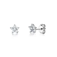 Massete Sterling Silver Small Flower Stud Earrings Simulated Diamonds for Girls 6mm