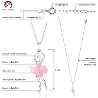 Unicornj Childrens Teens Sterling Silver 925 Ballerina Ballet Dancer Pendant Necklace Light Pink Tulle Tutu and Light Pink Enamel 16" Italy