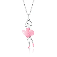 Unicornj Childrens Teens Sterling Silver 925 Ballerina Ballet Dancer Pendant Necklace Light Pink Tulle Tutu and Light Pink Enamel 16" Italy