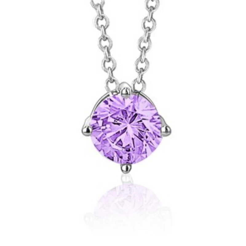 Massete Pendentif collier solitaire flottant en argent sterling pour fille pierre de naissance simulée février