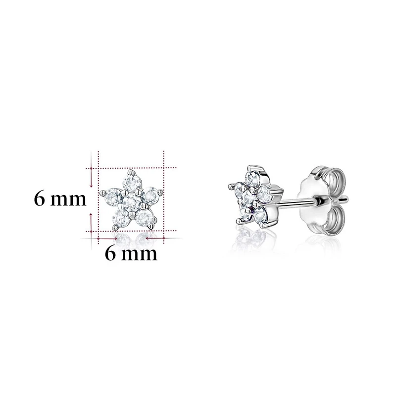 Massete Boucles d'oreilles en argent sterling avec petites fleurs et diamants simulés pour filles 6 mm