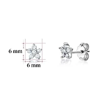 Massete Boucles d'oreilles en argent sterling avec petites fleurs et diamants simulés pour filles 6 mm