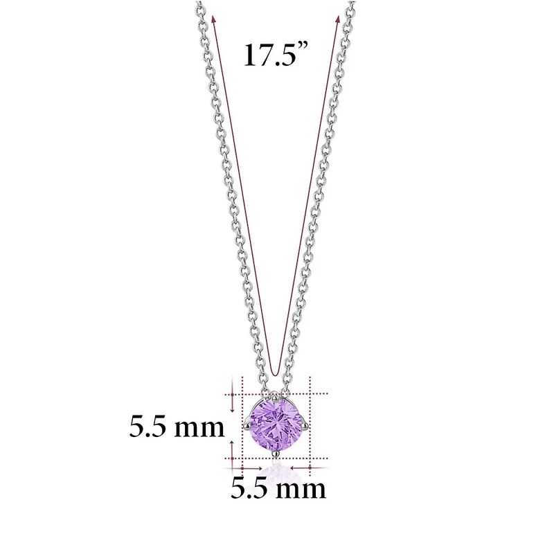Massete Pendentif collier solitaire flottant en argent sterling pour fille pierre de naissance simulée février