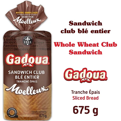 Gadoua Moelleux Thick Slice Whole Wheat Bread, 675 g