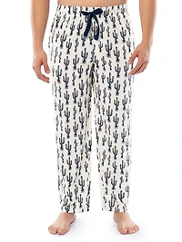 Wrangler Men's Printed Heather Jersey Knit Sleep and Lounge Pajama Pant, Cream with Cactus Print