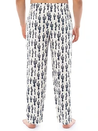 Wrangler Men's Printed Heather Jersey Knit Sleep and Lounge Pajama Pant, Cream with Cactus Print