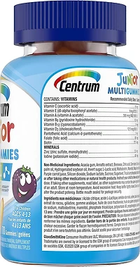 Centrum Junior MultiGummies Multivitamin/Multimineral Supplement, Cherry, Berry, and Orange Flavours, 70 count