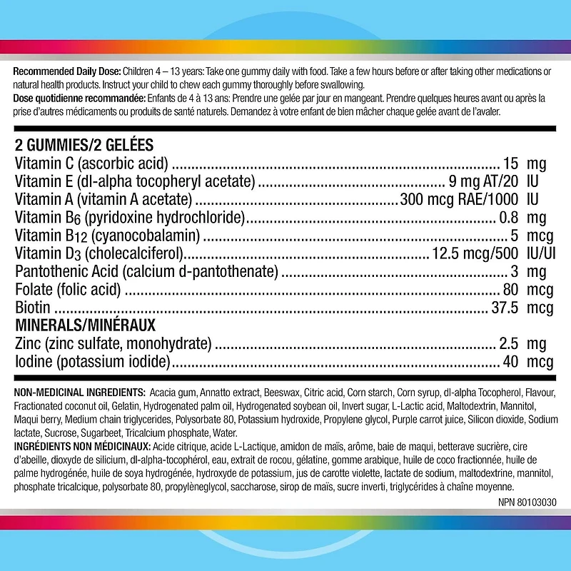 Centrum Junior MultiGummies Multivitamin/Multimineral Supplement, Cherry, Berry, and Orange Flavours, 70 count
