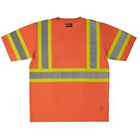 TOUGH DUCK SHORT SLEEVE SAFETY T-SHIRT WITH 2" REFLECTIVE TAPE ON A 4" CONTRAST BACKING.