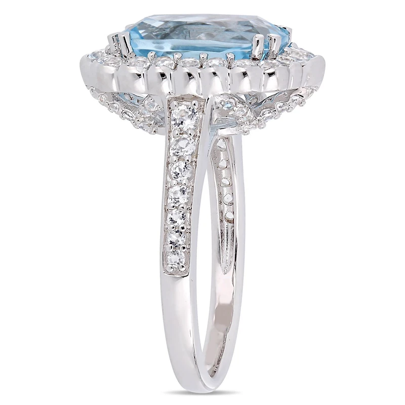 Tangelo 5-7/8 Carat T.G.W. Sky-Blue And White Topaz Sterling Silver HALO Cocktail Ring