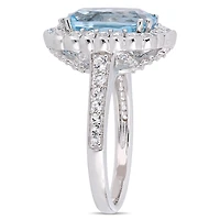 Tangelo 5-7/8 Carat T.G.W. Sky-Blue And White Topaz Sterling Silver HALO Cocktail Ring