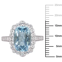 Bague cocktail auréole Tangelo avec topaze bleu ciel et topazes blanches 5-7/8 CT PBT en argent sterling