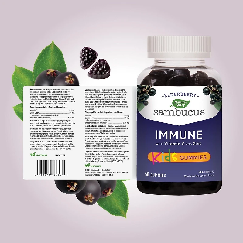 Sambucus Soins antirhume et antigrippe Gélifiés pour enfants, 60 gélifiés Soins antirhume et antigrippe