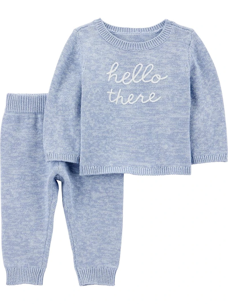 Carter's Child of Mine IB 2PC Sweater Set- Blue Hello There