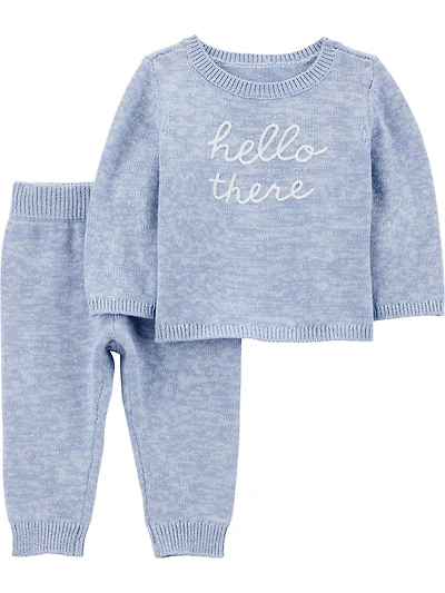 Carter's Child of Mine IB 2PC Sweater Set- Blue Hello There