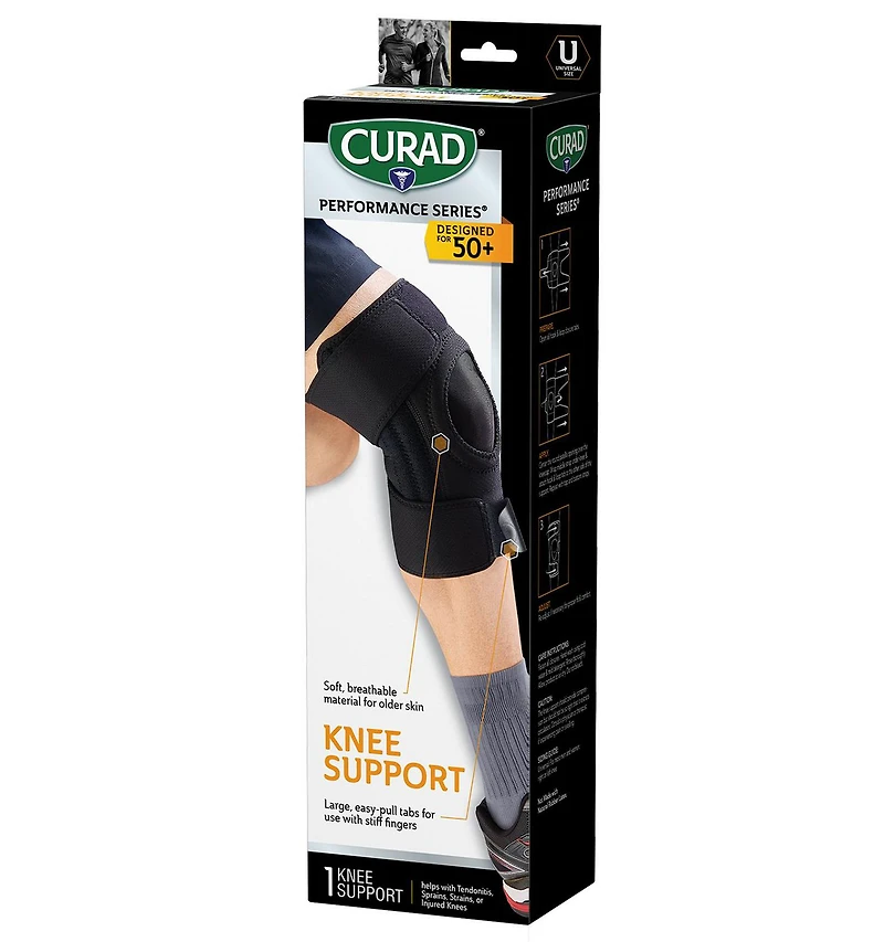CURAD Performance Series Wrap Around Knee Support with Extended Grab Tabs