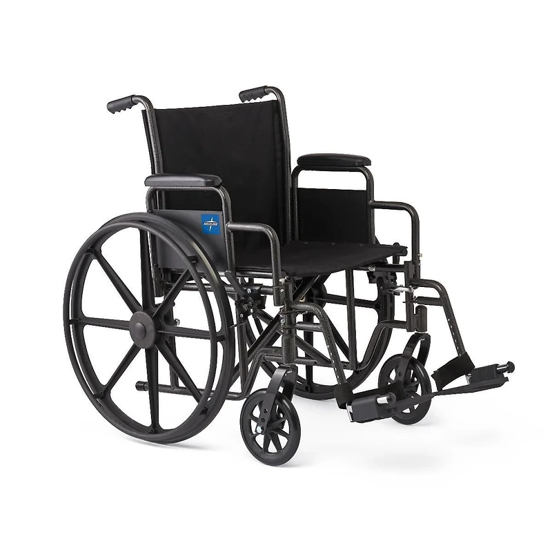 Medline 18" Wide K1 Basic Nylon Wheelchair with Swing-Back Desk-Length Arms and Swing-Away Leg Rests.