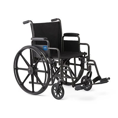 Medline 18" Wide K1 Basic Nylon Wheelchair with Swing-Back Desk-Length Arms and Swing-Away Leg Rests.