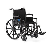 Medline 18" Wide K1 Basic Nylon Wheelchair with Swing-Back Desk-Length Arms and Swing-Away Leg Rests.