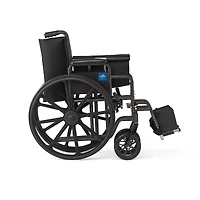 Medline 18" Wide K1 Basic Nylon Wheelchair with Swing-Back Desk-Length Arms and Swing-Away Leg Rests.