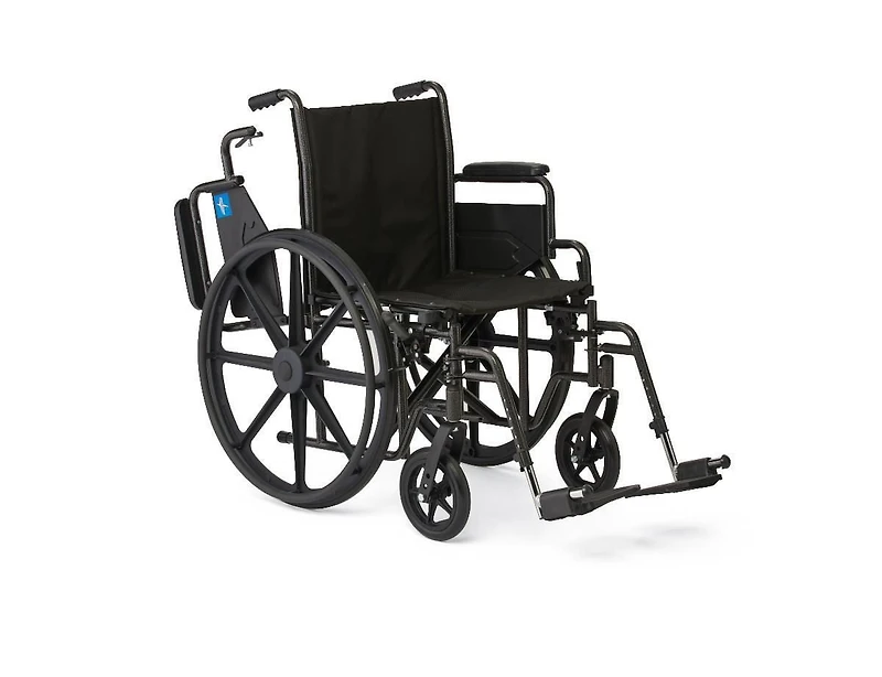 Medline 18" Wide K1 Basic Nylon Wheelchair with Swing-Back Desk-Length Arms and Swing-Away Leg Rests.