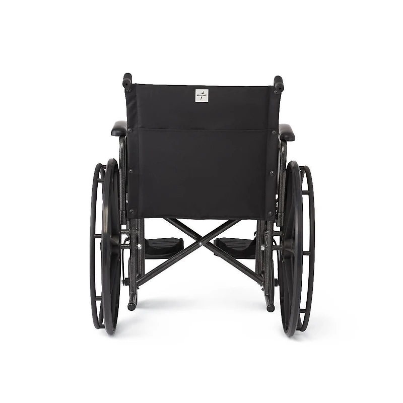 Medline 18" Wide K1 Basic Nylon Wheelchair with Swing-Back Desk-Length Arms and Swing-Away Leg Rests.