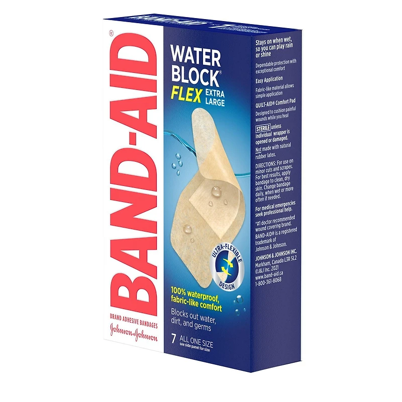 Band-Aid Brand Water Block Flex Adhesive Bandage - Self Adhesive Wound Care Skin Dressing - Extra Large, 7 Count, 7 each