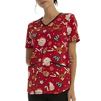 Scrubstar Women's Rudolph "Santa's Cookies" V-Neck Print Top