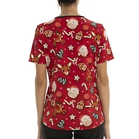 Scrubstar Women's Rudolph "Santa's Cookies" V-Neck Print Top