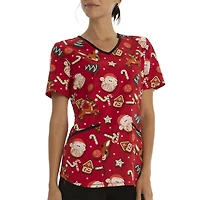 Scrubstar Women's Rudolph "Santa's Cookies" V-Neck Print Top