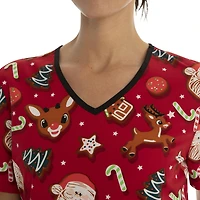 Scrubstar Women's Rudolph "Santa's Cookies" V-Neck Print Top