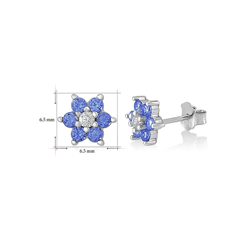 Unicornj Enfants Sterling Argent 925 Bleu Foncé CZ 6 Pétale Fleur Septembre Naissance Mois Stud Post Boucles D'oreilles Italie