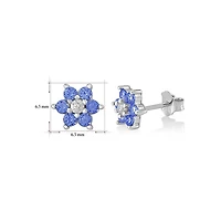Unicornj Enfants Sterling Argent 925 Bleu Foncé CZ 6 Pétale Fleur Septembre Naissance Mois Stud Post Boucles D'oreilles Italie