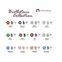 Unicornj Enfants Sterling Argent 925 Bleu Foncé CZ 6 Pétale Fleur Septembre Naissance Mois Stud Post Boucles D'oreilles Italie
