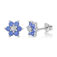 Unicornj Enfants Sterling Argent 925 Bleu Foncé CZ 6 Pétale Fleur Septembre Naissance Mois Stud Post Boucles D'oreilles Italie