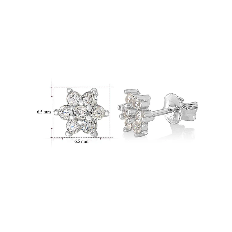 Unicornj Childrens Sterling Silver 925 Clear CZ 6 Petal Flower April Birth Month Stud Post Earrings