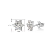 Unicornj Childrens Sterling Silver 925 Clear CZ 6 Petal Flower April Birth Month Stud Post Earrings