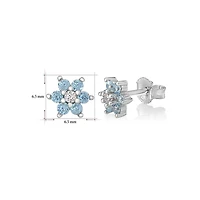 Unicornj Childrens Sterling Silver 925 Light Blue CZ 6 Petal Flower March Birth Month Stud Post Earrings