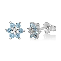 Unicornj Childrens Sterling Silver 925 Light Blue CZ 6 Petal Flower March Birth Month Stud Post Earrings