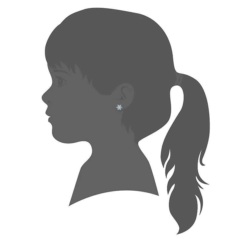 Unicornj Childrens Sterling Silver 925 Light Blue CZ 6 Petal Flower March Birth Month Stud Post Earrings