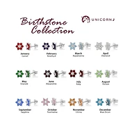 Unicornj Childrens Sterling Silver 925 Dark Red CZ 6 Petal Flower July Birth Month Stud Post Earrings