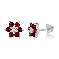 Unicornj Childrens Sterling Silver 925 Dark Red CZ 6 Petal Flower July Birth Month Stud Post Earrings