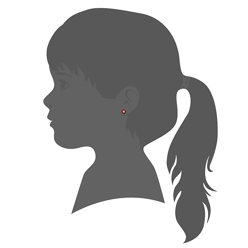 Unicornj Childrens Sterling Silver 925 Dark Red CZ 6 Petal Flower July Birth Month Stud Post Earrings