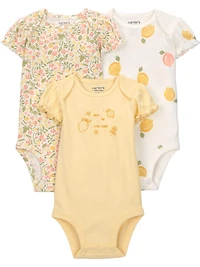 Carter's Child of Mine Infant Girl Short Sleeve 3pk Bodysuits Lemon Yellow
