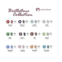 Unicornj Childrens Sterling Silver 925 Dark Purple CZ 6 Petal Flower June Birth Month Stud Post Earrings