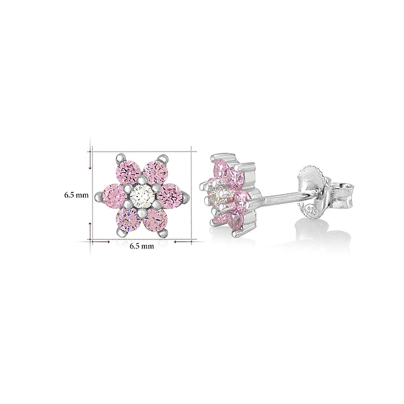 Unicornj Enfants Sterling Argent 925 Rose CZ 6 Pétale Fleur Octobre Naissance Mois Stud Post Boucles D'oreilles Italie